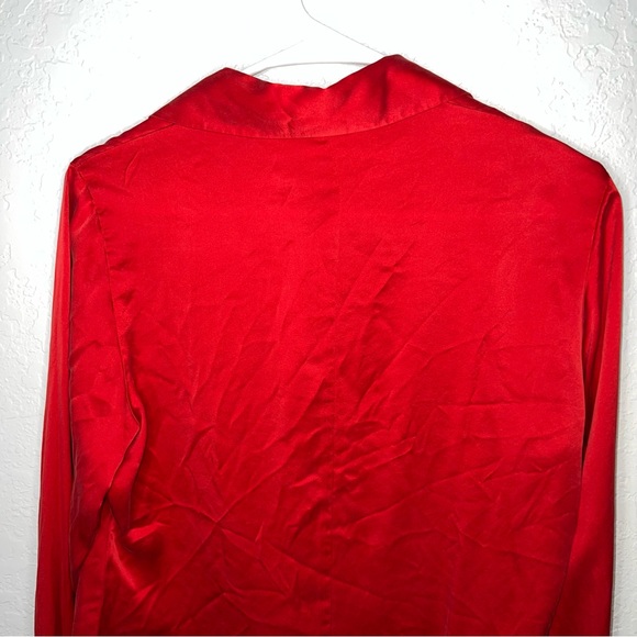 Casual Corners Red 100% Silk Button Down Shirt Size 8 - Picture 7 of 11